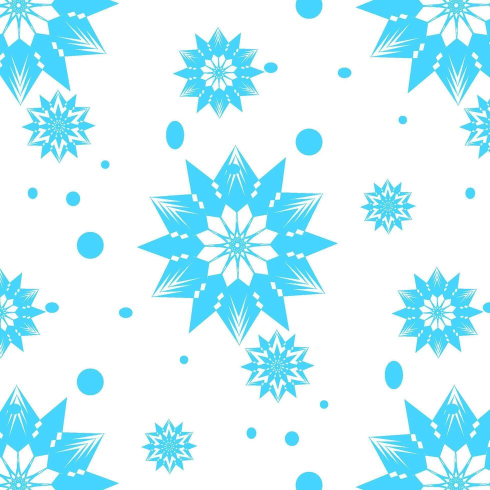A blue and white snowflake pattern with many small blue snowflakes vector