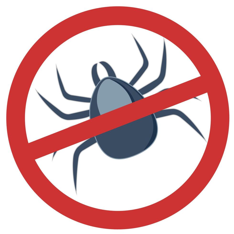 Tick control icon with red prohibition sign indicating pest prevention vector
