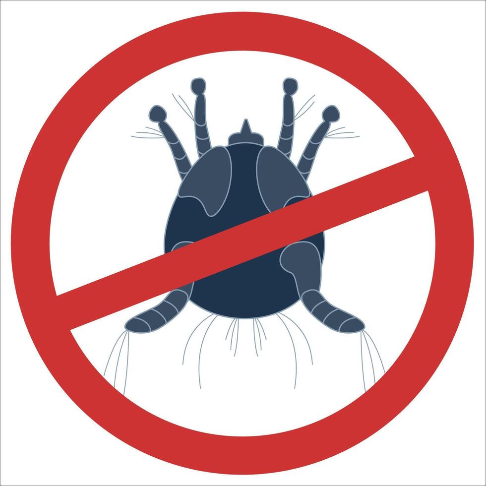 Mite control icon with red prohibition sign indicating pest prevention vector