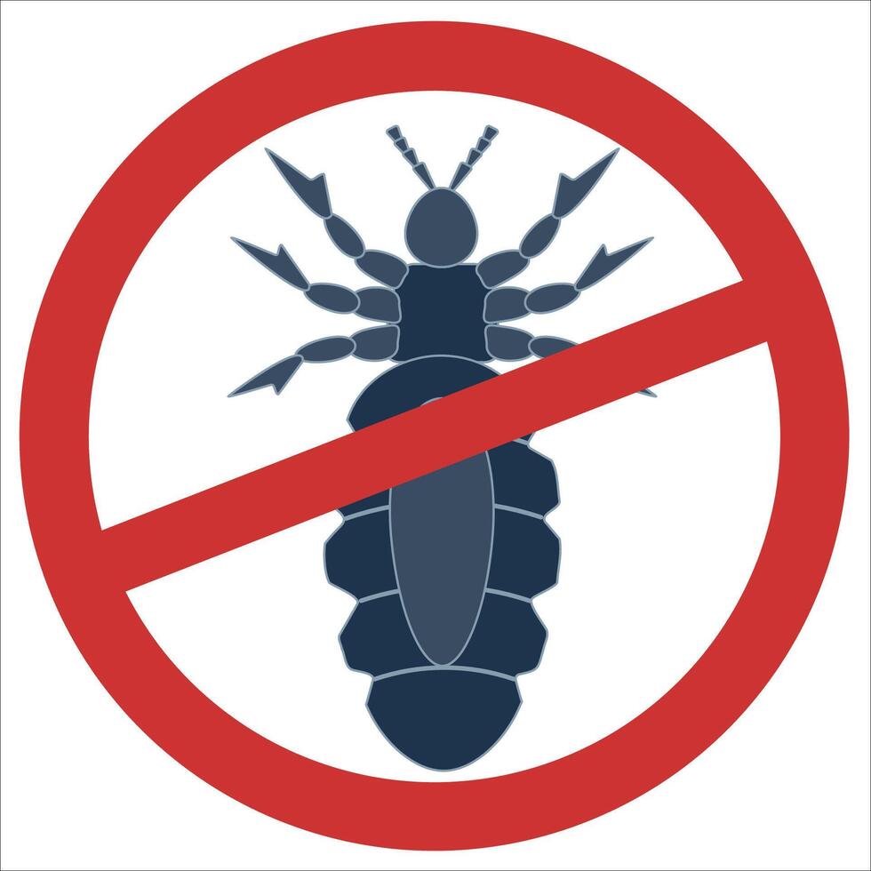 Louse control icon with red prohibition sign indicating pest prevention vector