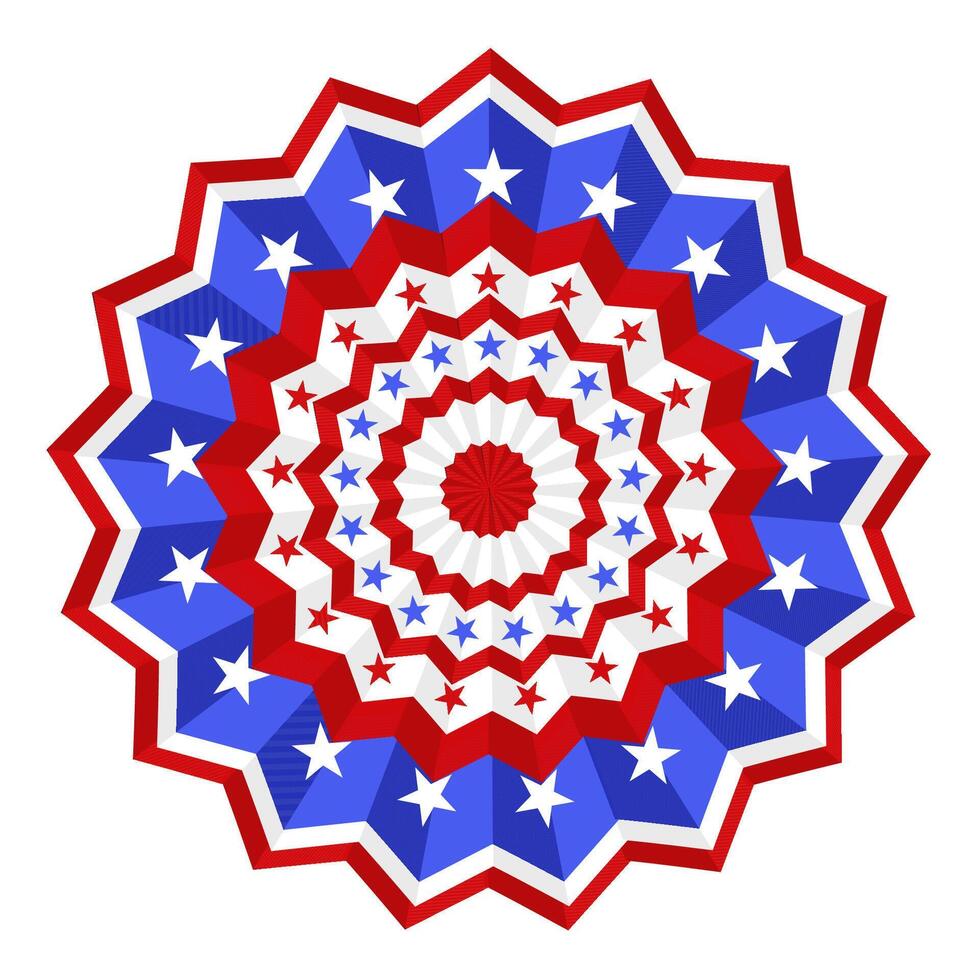 Patriotic red, white, and blue star mandala with geometric design vector