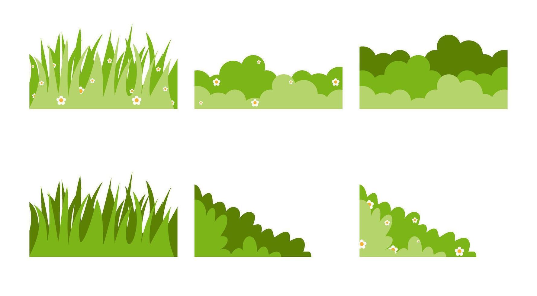 Green bushes and grass patches with cute floral accents vector