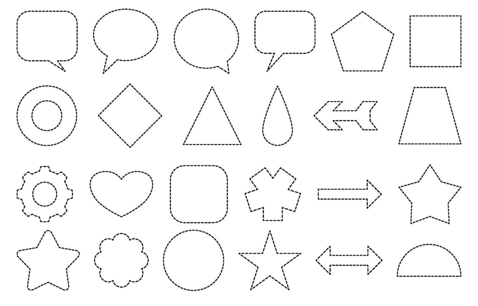 Dashed geometric shapes and symbols in various styles vector