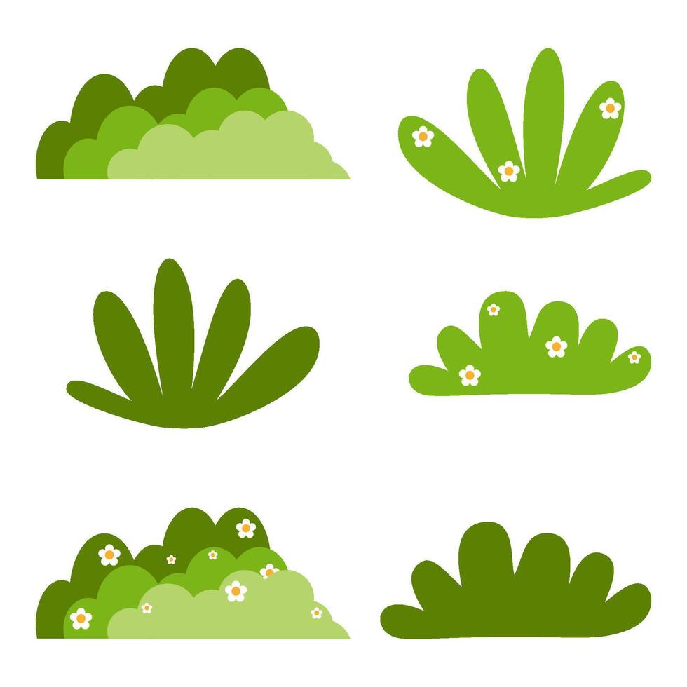 Simple green bushes and grass patches with cute floral accents vector