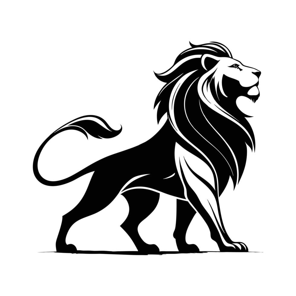 A sleek black white lion with a wide-open, short silhouette creates an attractive and modern design vector