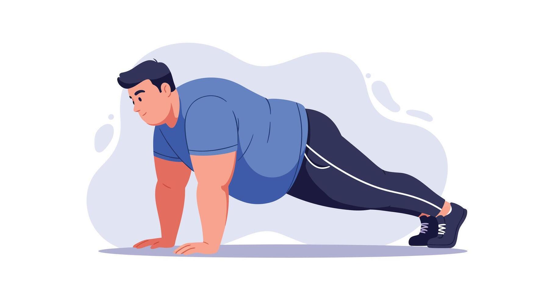Man in blue shirt doing push ups fitness exercise workout illustration vector
