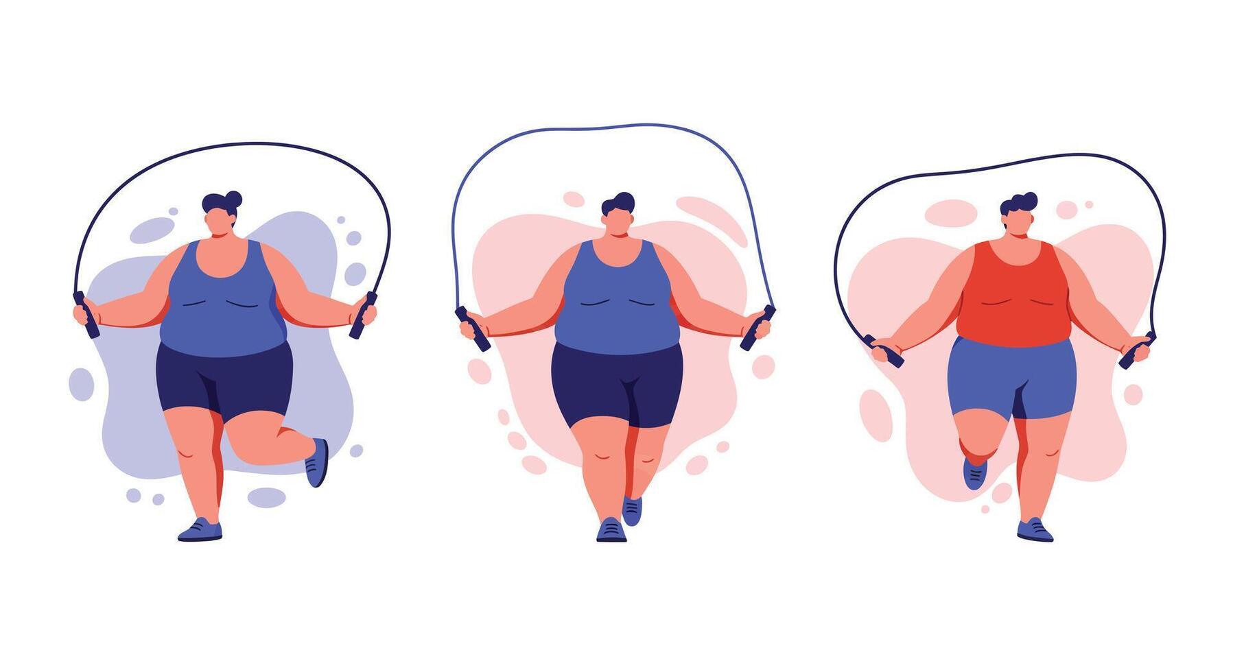 Overweight man jumping rope fitness exercise sequence in sportswear illustration vector