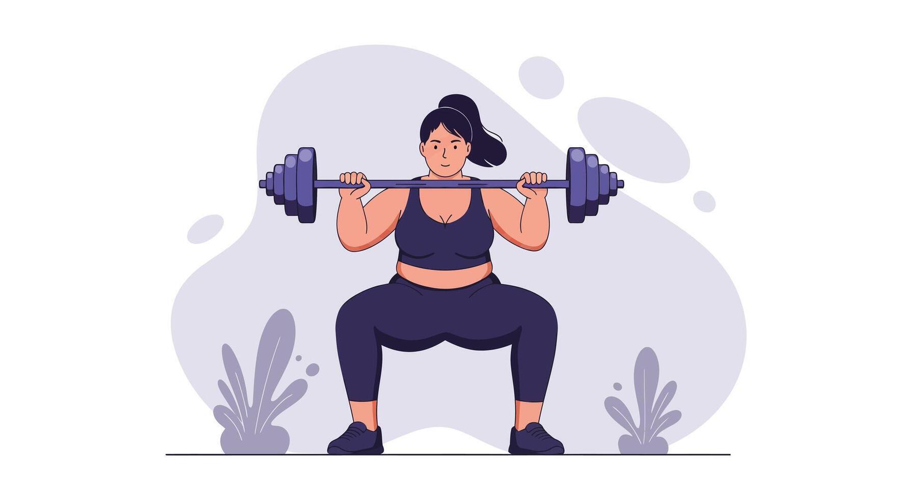 Woman lifting barbell weights during workout exercise for fitness and strength training illustration vector