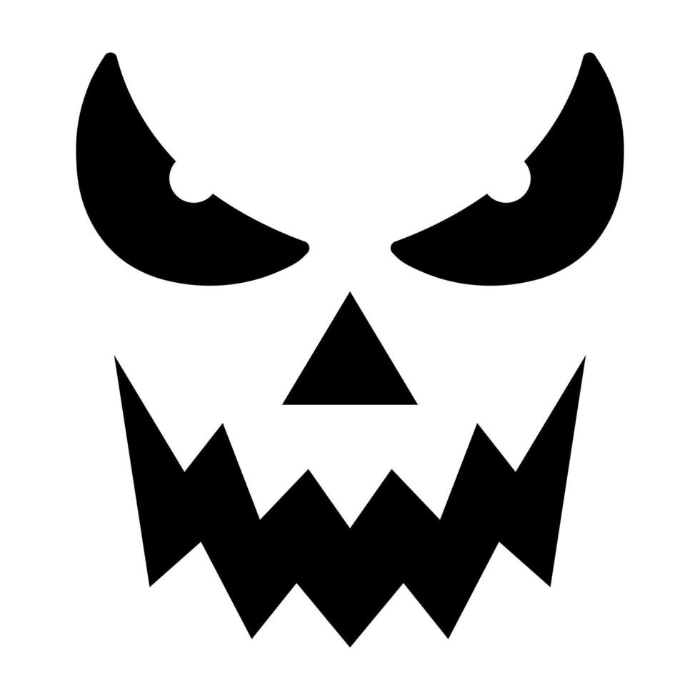 Spooky Halloween Jack O Lantern face with sharp eyes and a sinister grin. Perfect for Halloween decorations, invitations, and crafts. Isolated on white background. Festive and eerie design. vector