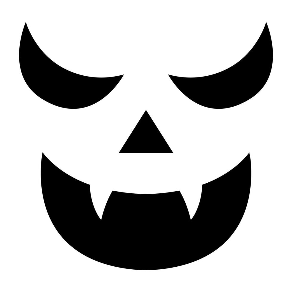 Simple and spooky Jack O Lantern face design with sharp eyes and vampire mischievous grin, Ideal for Halloween projects, crafts, and decorations. Isolated on white background. Festive and eerie vibes. vector
