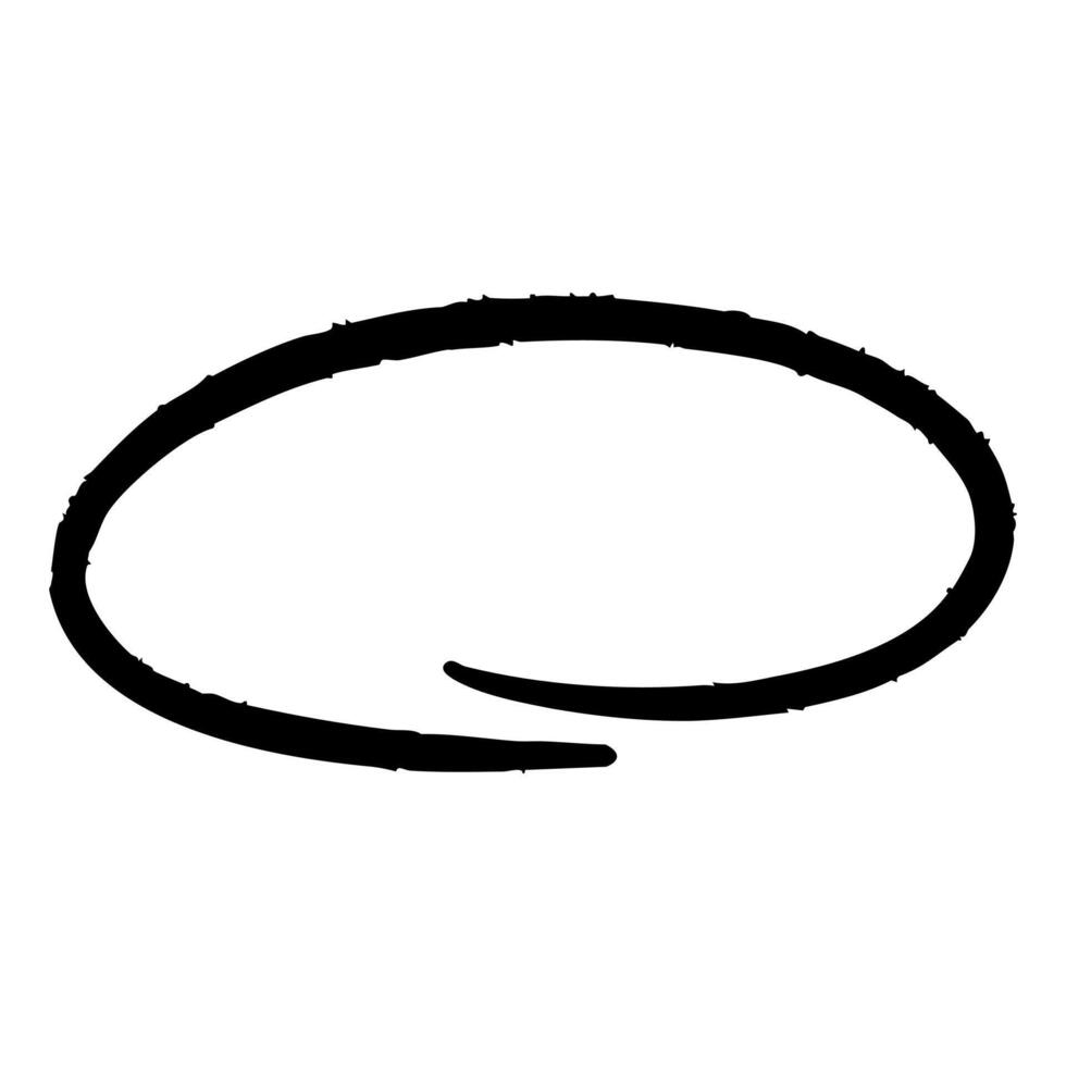 Grunge black circle stroke with rough edges and dry brush texture on a white background. Isolated bold ink scribble, ideal for highlight, frame, or emphasis in creative projects. vector