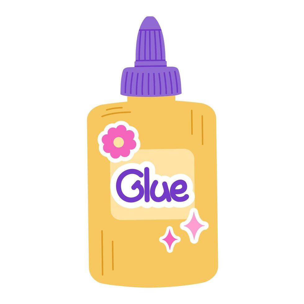 Yellow bottle of glue. Isolated on a white background. Office stationery. Back to school concept. Stationery tool for office paperwork or education. Kawaii style. vector