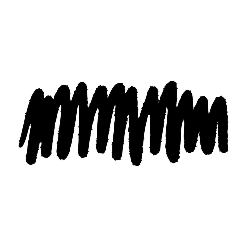 Black brushstroke scribble with rough texture and bold lines. Irregular and dynamic shape perfect for highlighting, marking, or adding expressive detail to creative projects and visual compositions. vector