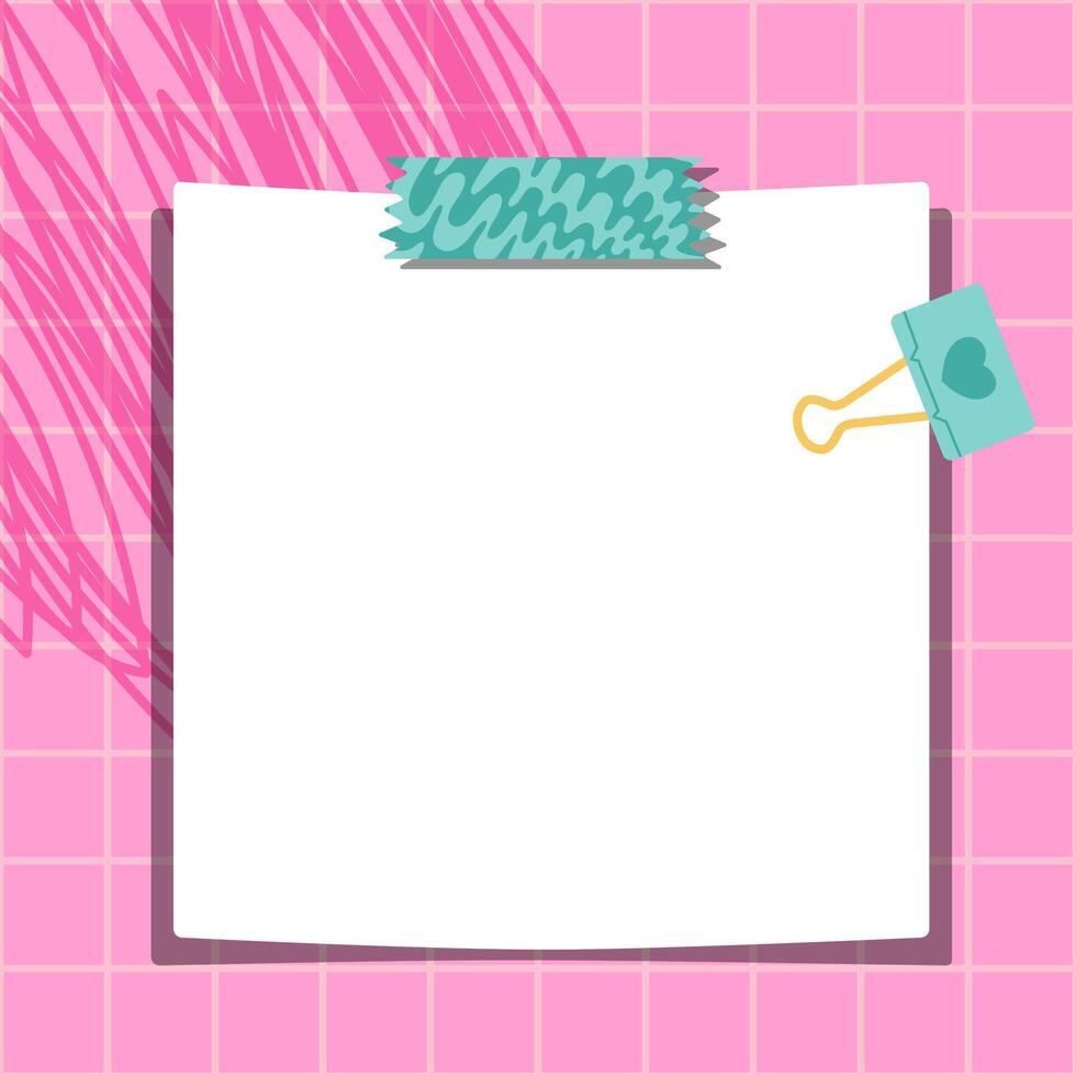 Funky note cards on a pink checkered background. Cute templates for paper notes. Blank spaces for messages. Paper notes. Sticky notes for reminders, memos, and planners. Perfect for back-to-school. vector