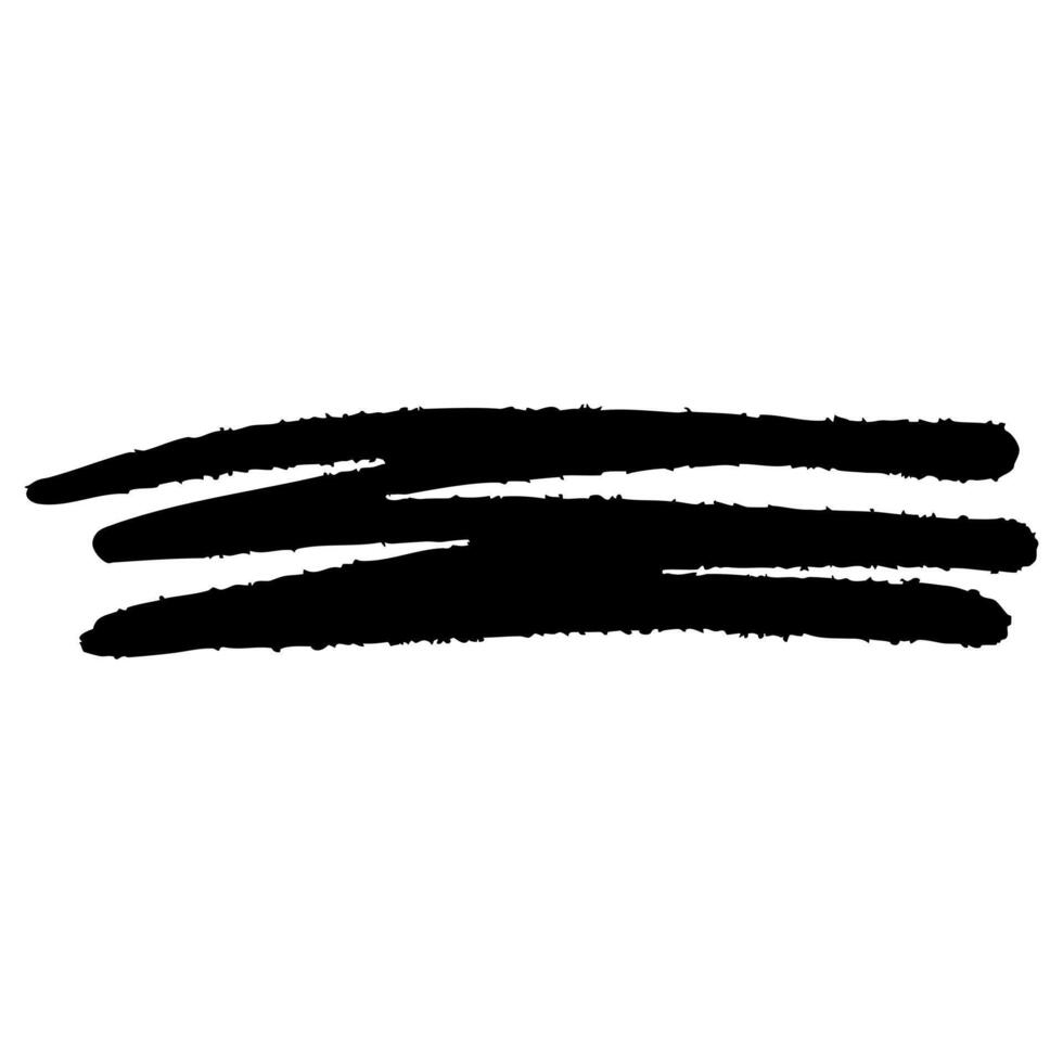 Bold black scribble with rough brush texture and dynamic strokes. Abstract expressive element with grunge edges and flowing motion. Isolated on white background, perfect for emphasis or layering. vector