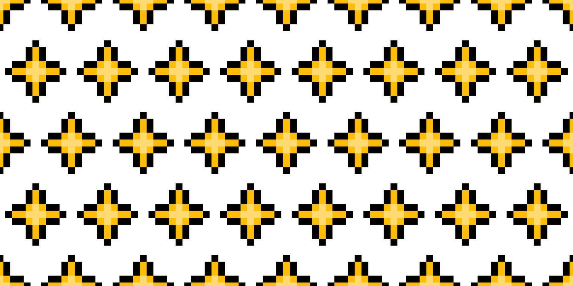 Seamless pixel art pattern with sparkling star icons. Bright and playful retro backdrop with 8-bit style. Minimal pixel design inspired by classic games from the 80s and 90s. vector