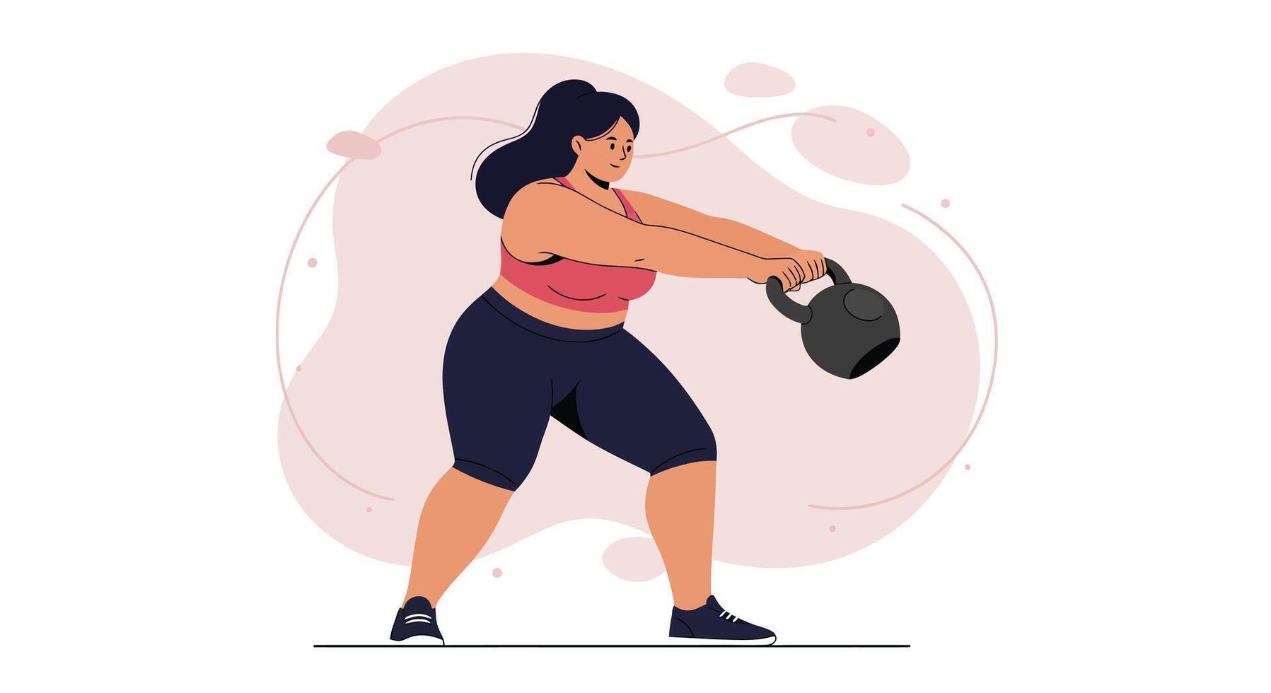 Woman performing kettlebell swing exercise for fitness and strength training illustration vector