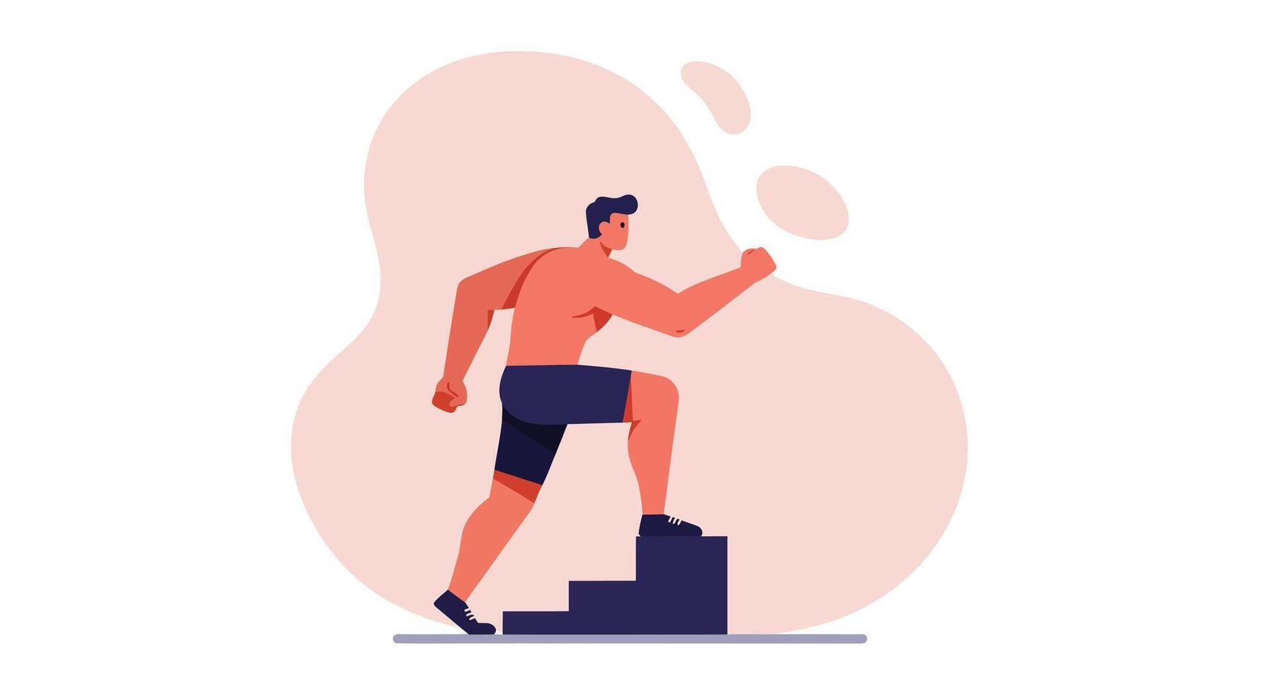 Man climbing stairs active fitness workout exercise motivation illustration in flat style vector