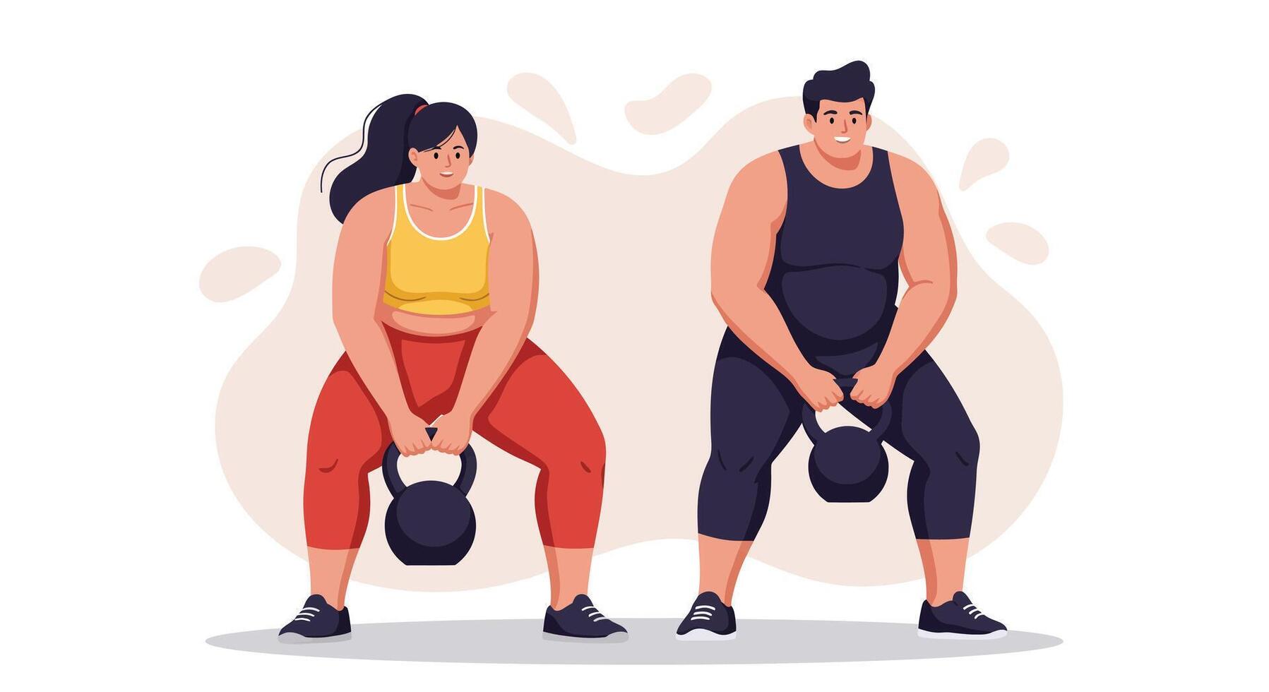 Man and woman exercising with kettlebells in gym workout fitness training session illustration vector