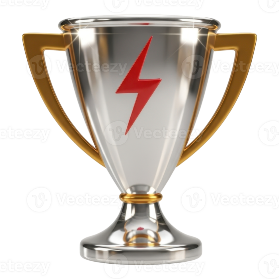 Glossy Silver and Gold Trophy with Red Lightning Bolt png