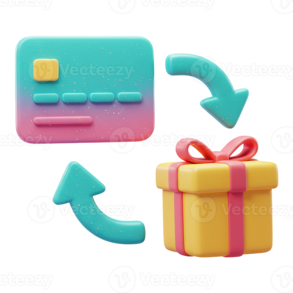 3D Credit Card and Gift Box Transaction Cycle png