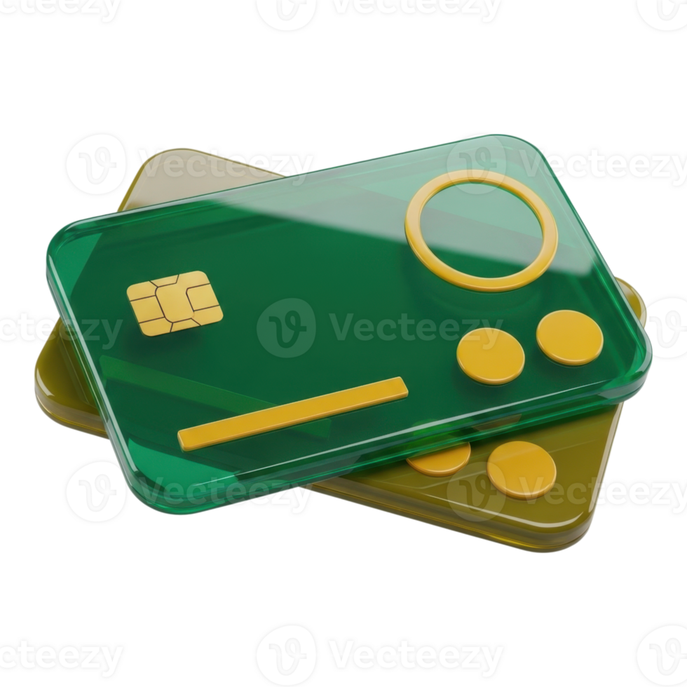 Modern Glossy Green Credit Cards Stacked 3D Render png
