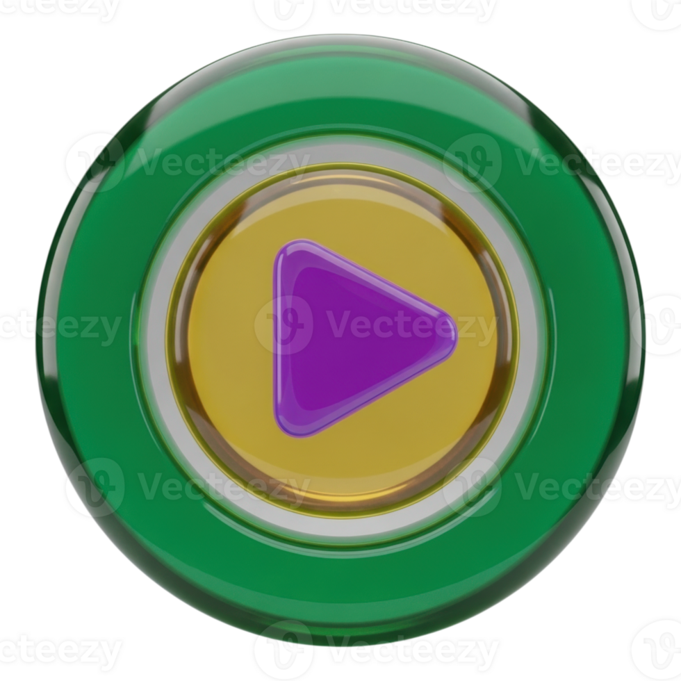 Vibrant Glossy 3D Play Button Icon for Multimedia and Digital Content png