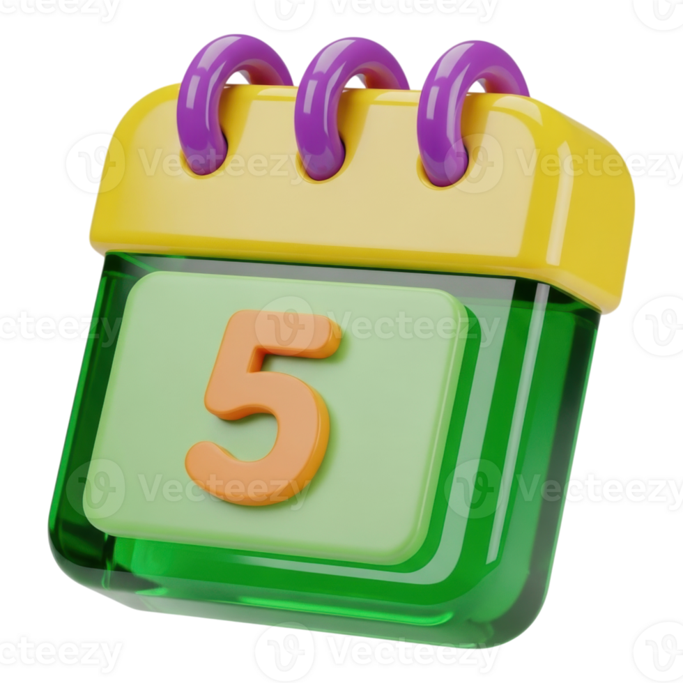 Vibrant 3D Calendar Icon with Number 5 for Dates and Scheduling png