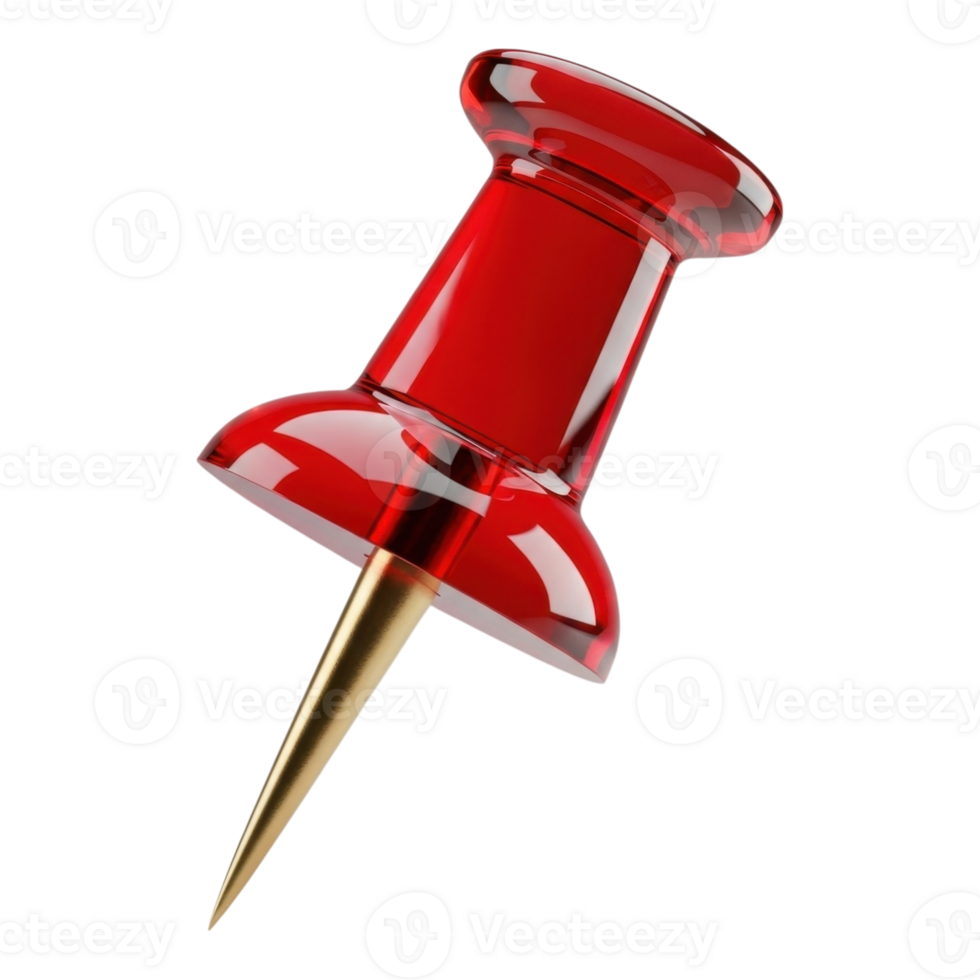 Glossy Red Plastic Pushpin with Golden Pin 3D Render png