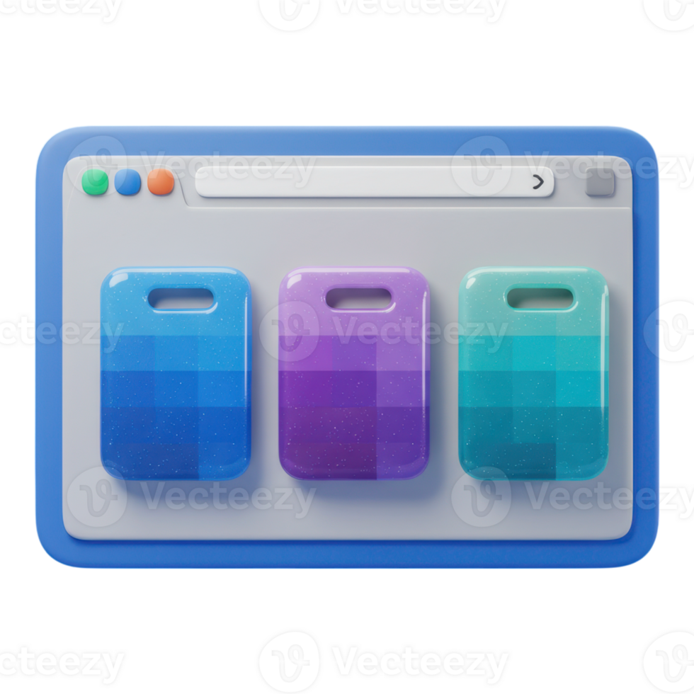 Modern 3D Browser Interface Displaying Vibrant Color Swatches for Digital Design png