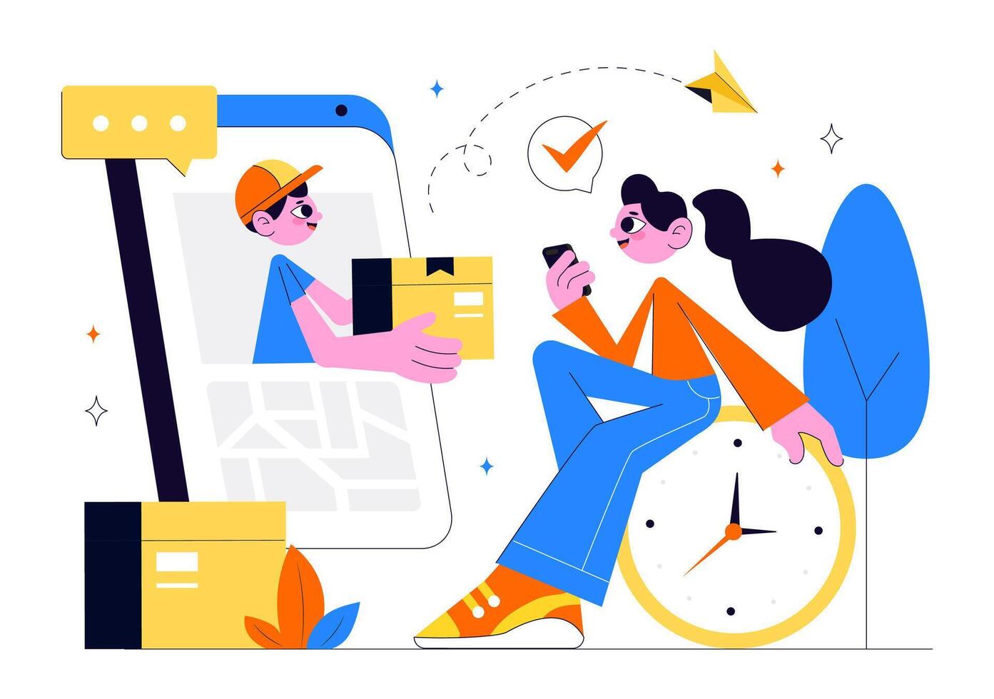 Courier Staff Delivering Cardboard Packages in a Flat Design vector