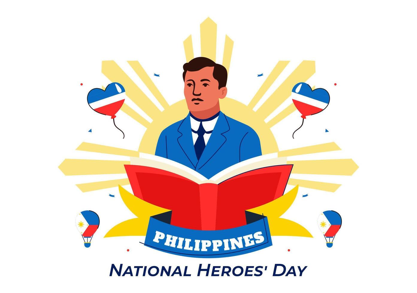 Philippine Heroes Day Celebration with Flat Background and Patriotism Elements vector