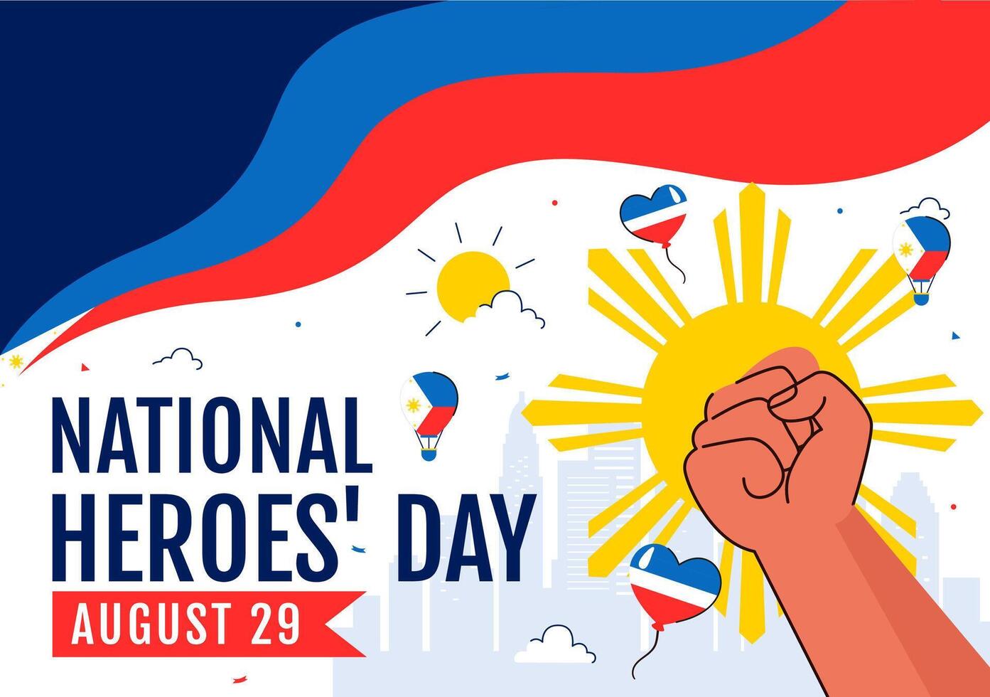 Illustration of Philippines Heroes Day with Waving Flag and Ribbon for National Holiday Celebration vector