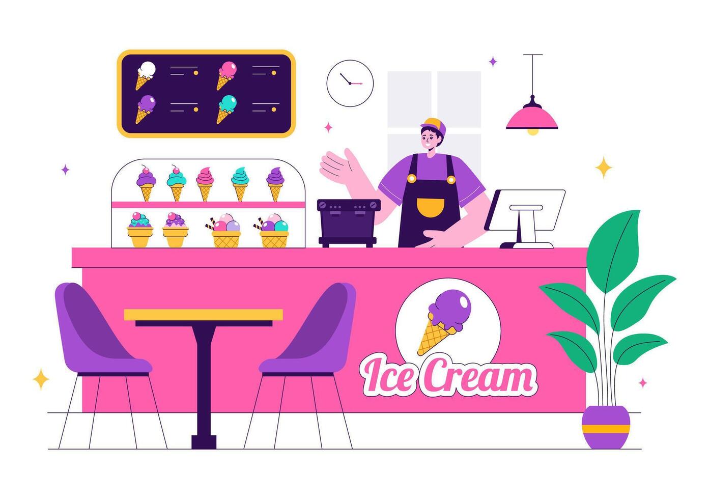 Ice Cream Shop Illustration with Colorful Flavors and Flat Cartoon Background vector