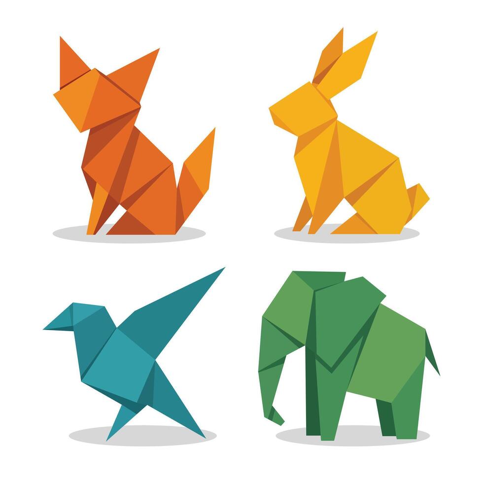 set of animal flat illustration origami style vector