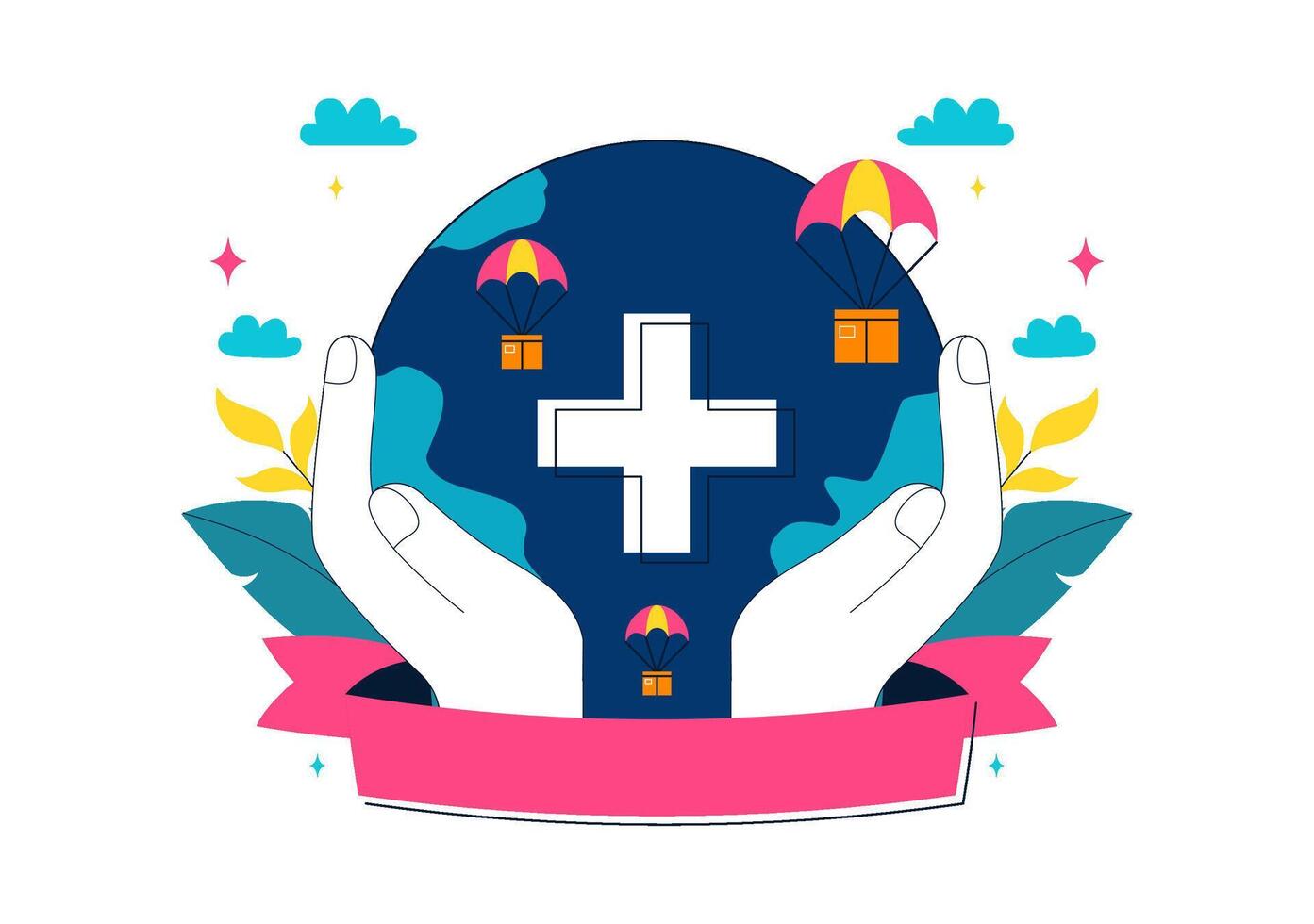 Global Help and Kindness Concept for World Humanitarian Day in Flat Design vector