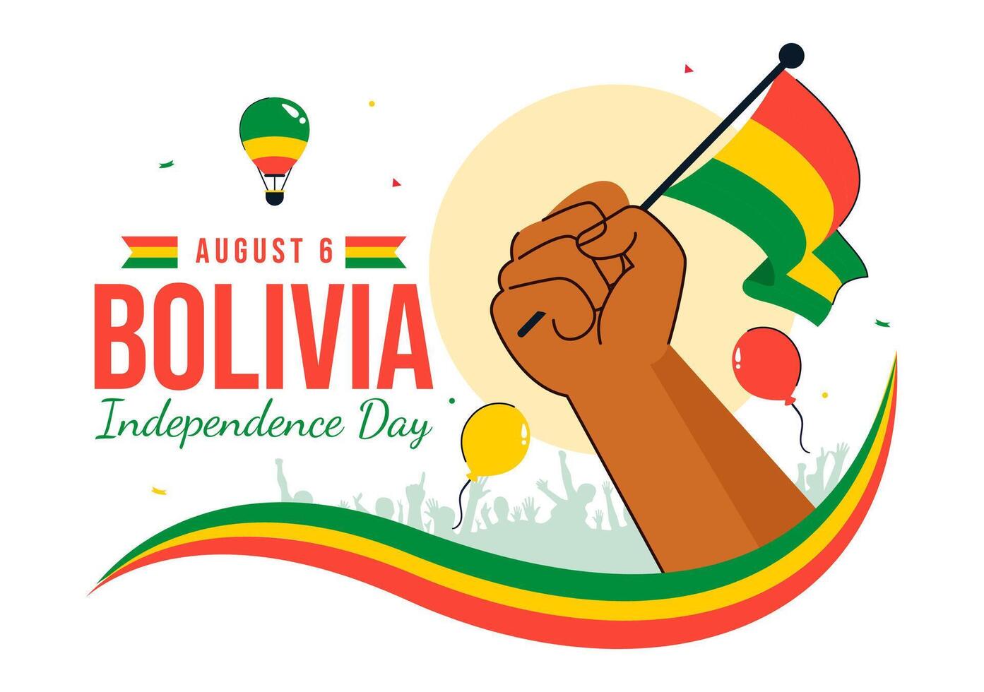Flat Style Cartoon Background of Bolivia Independence Day with Waving Flag and Decorative Ribbon on August 6 vector