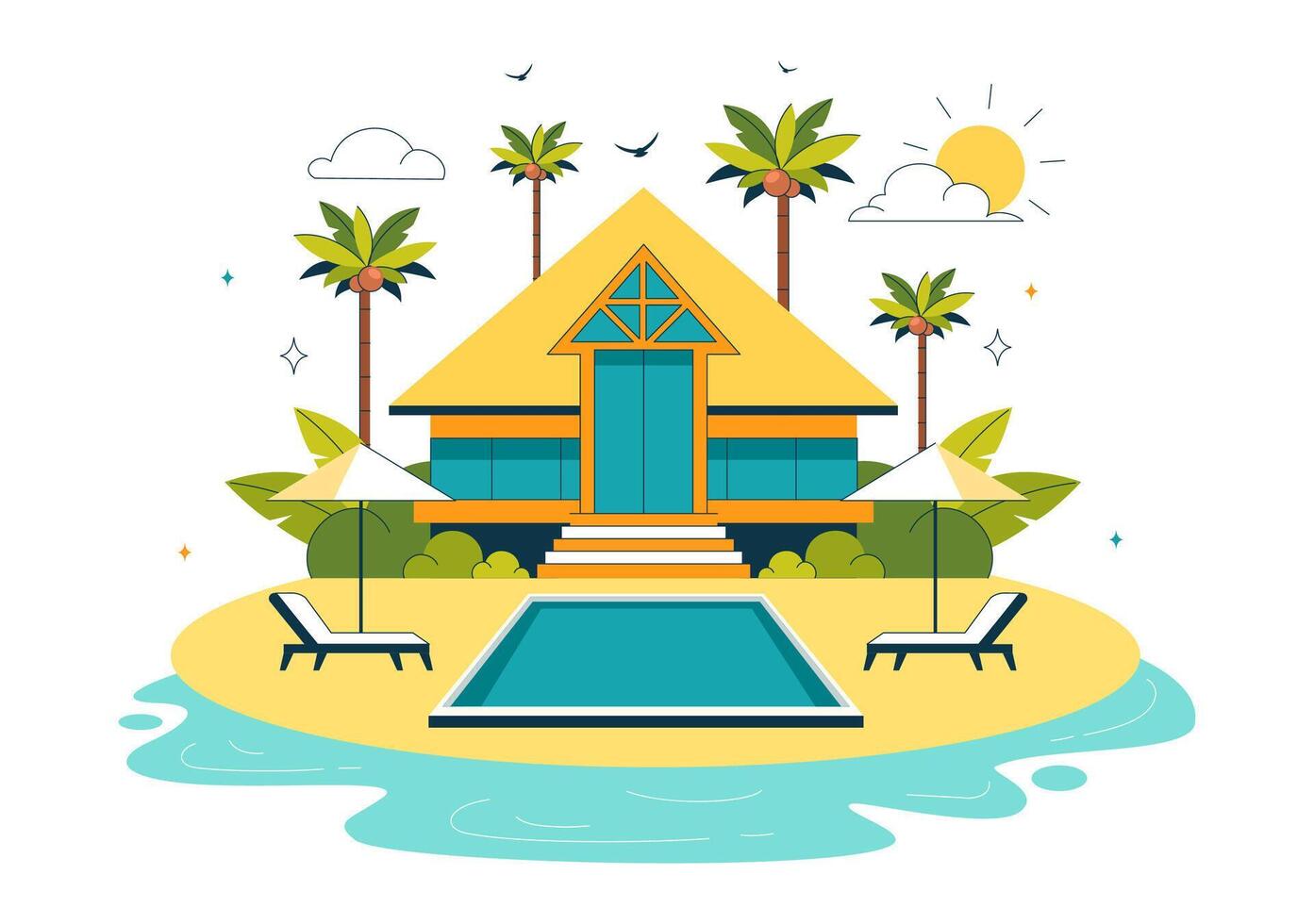 Coastal Villa and Beach Resort with a Scenic Oceanfront View vector