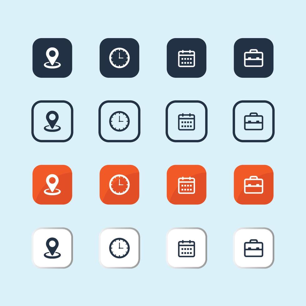 Phone, Email, Message, Envelope, Location, Pin, Map, Gps, Marker, Address, Time, Clock, Date, business, Calendar icon set. editable line icons. social media icons. vector