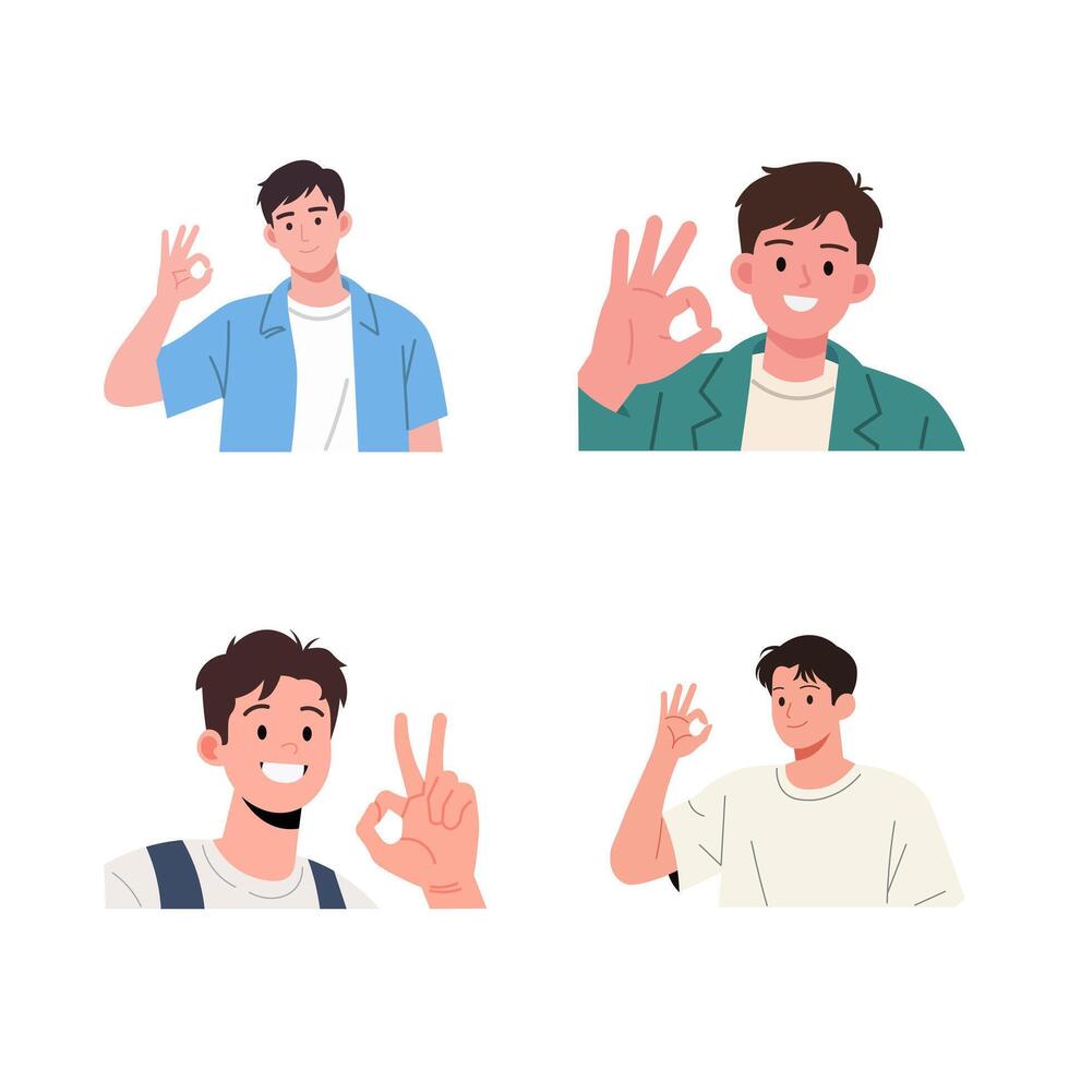 Four Smiling Men Showing the Okay Hand Gesture vector