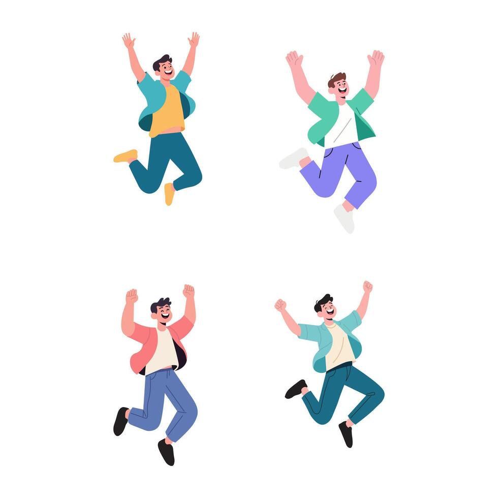happy men jumping for joy, expressing excitement. vector