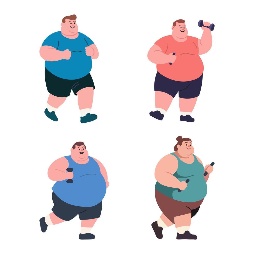 Overweight Individuals Engaging in Various Exercise Activities vector