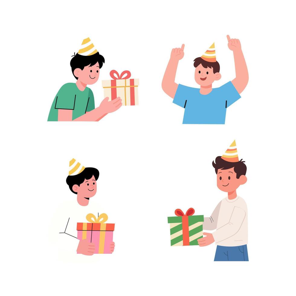 Happy kids exchanging gifts at a birthday party vector