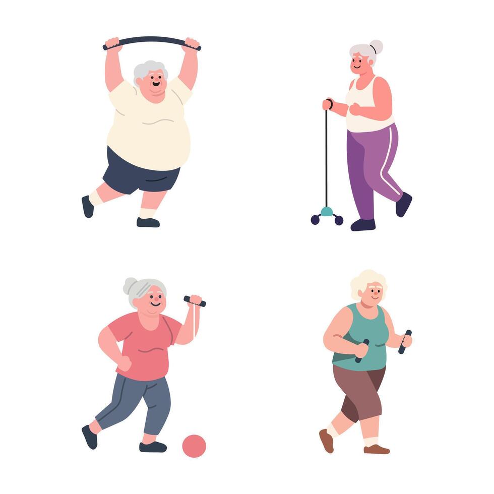 Illustration of a lifestyle image of an older adult exercising. vector
