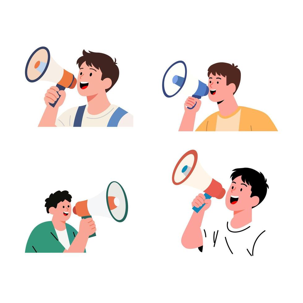 Four People Announcing with Megaphones vector