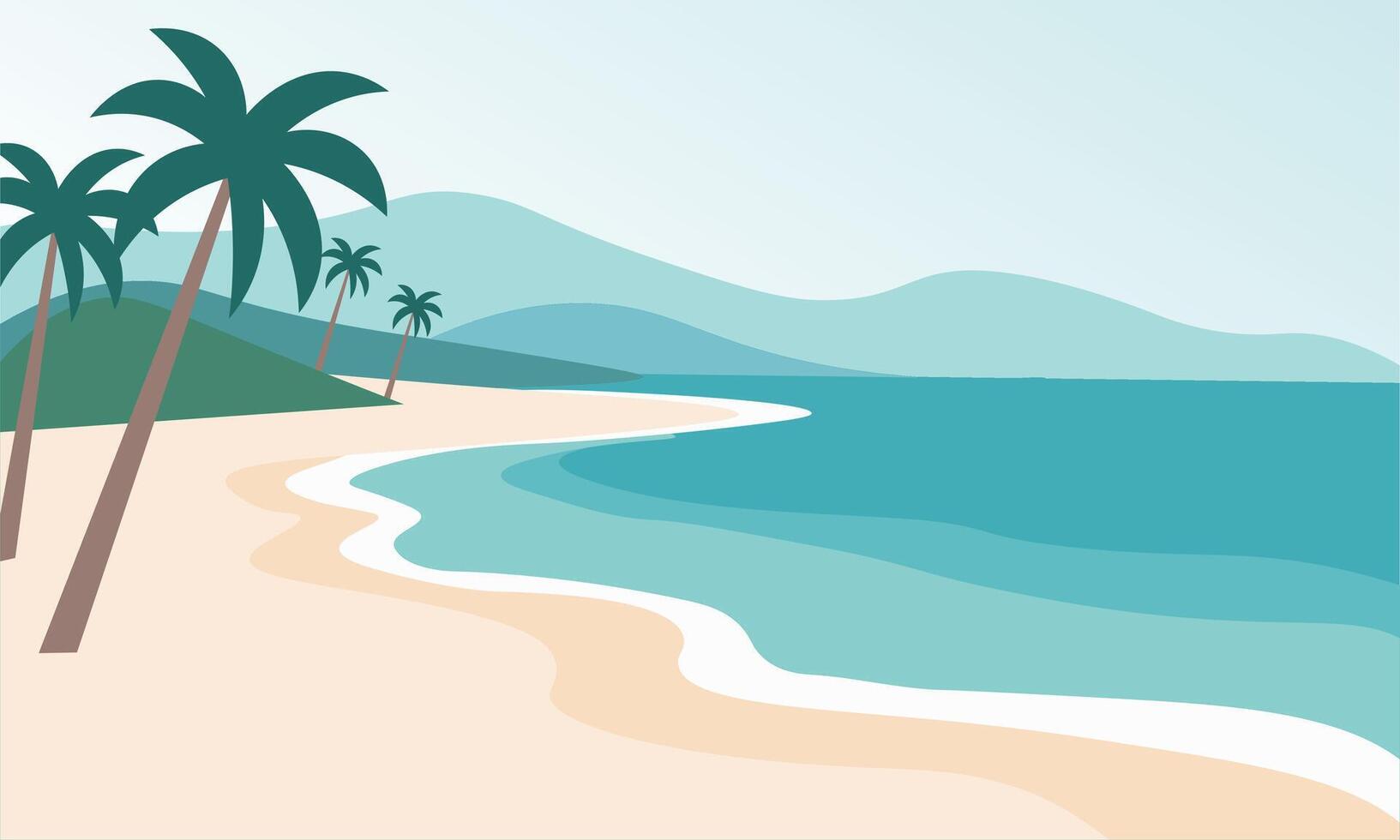 A peaceful and colorful illustration of a tropical beach. vector