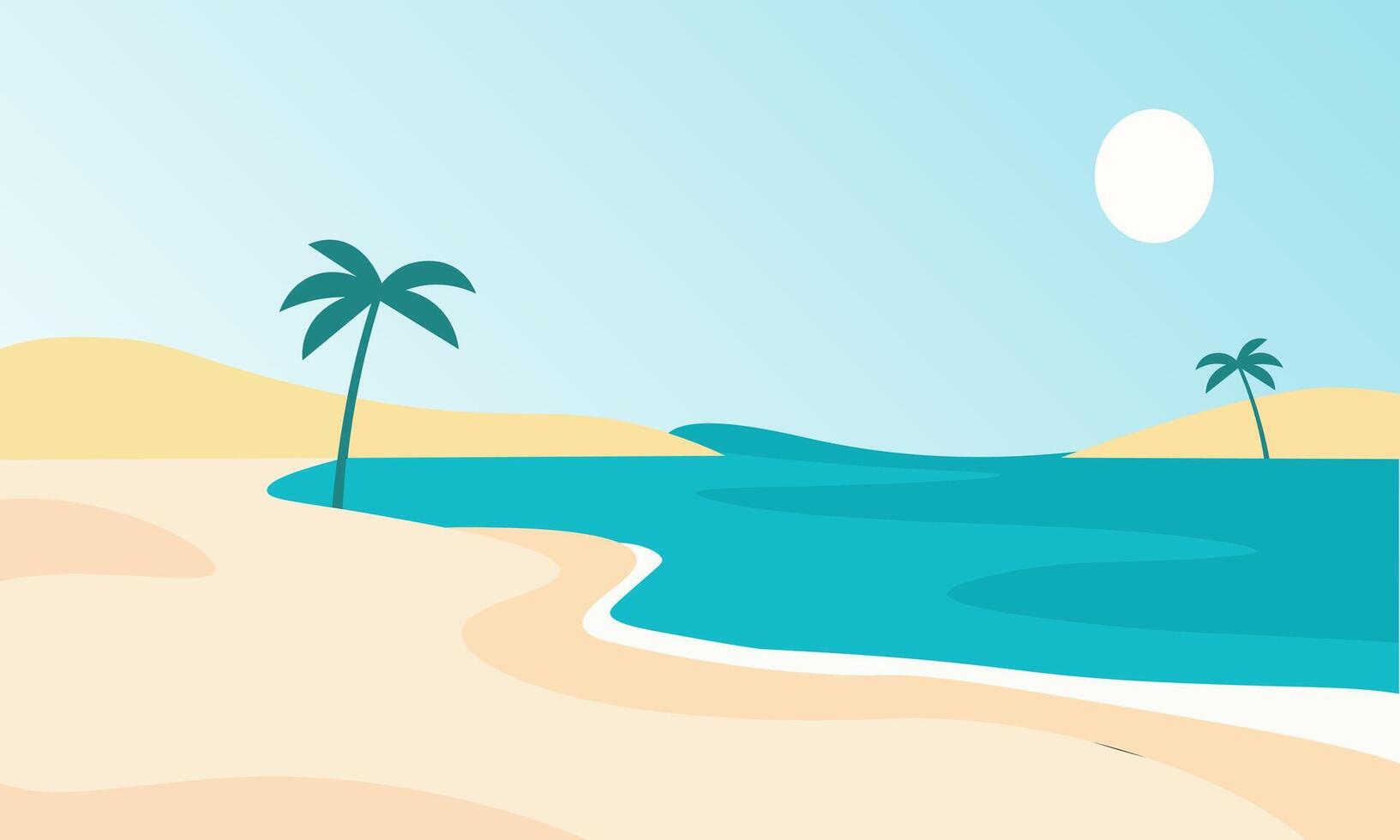 A peaceful, flat, stylized illustration of a beach scene. vector