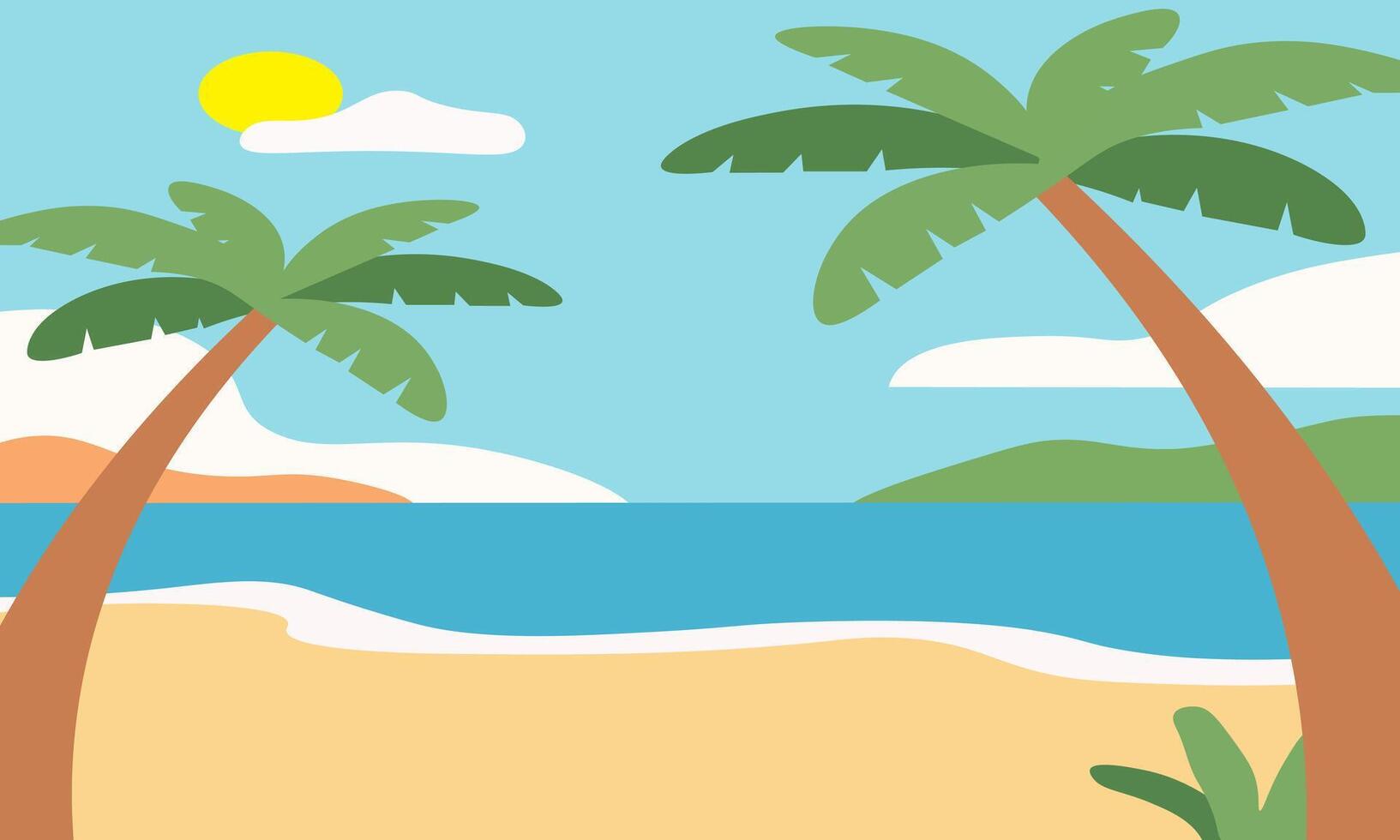 Tropical beach with palm trees and a blue sky vector