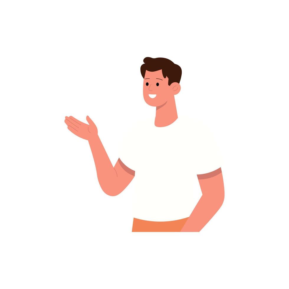 Happy Young Man Explaining or Presenting vector