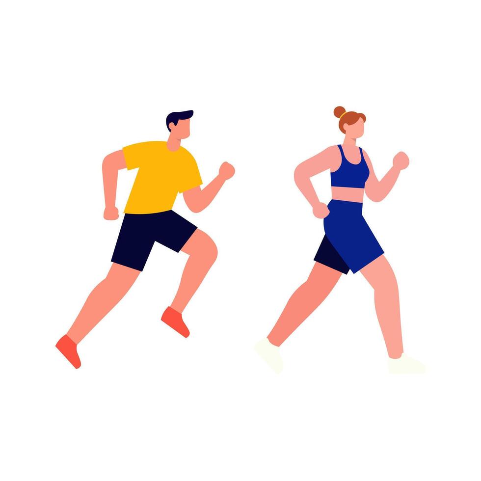 A vibrant illustration of a man and a woman running, showcasing a dynamic and active lifestyle. vector